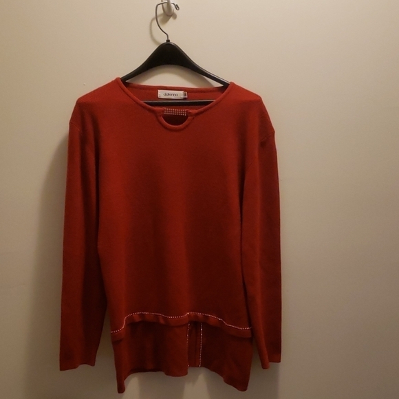 Red Rhinestone Embellished Choker Neck Sweater - Picture 1 of 7